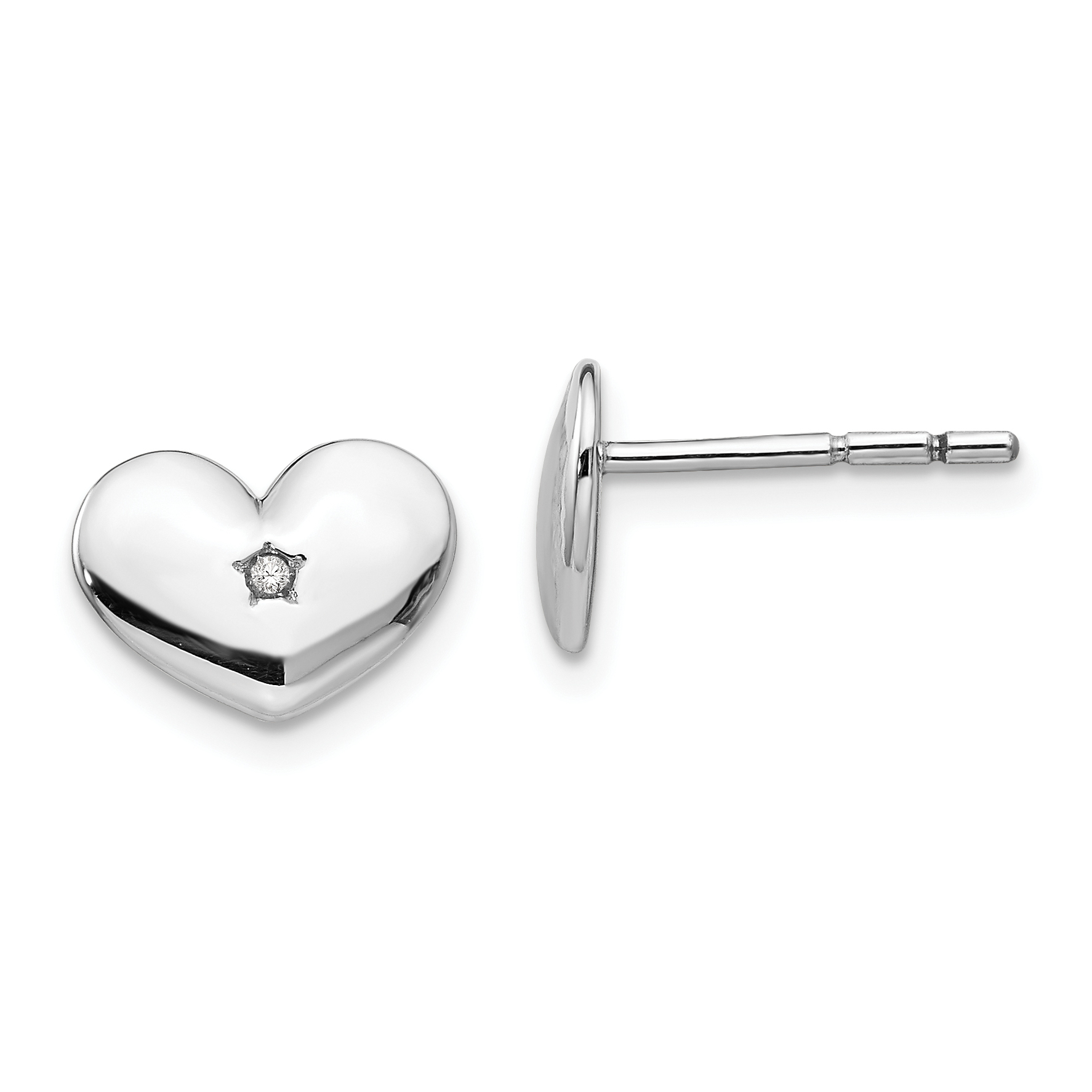 925 Sterling Silver Rhodium-Plated Diamond Heart Post Earrings